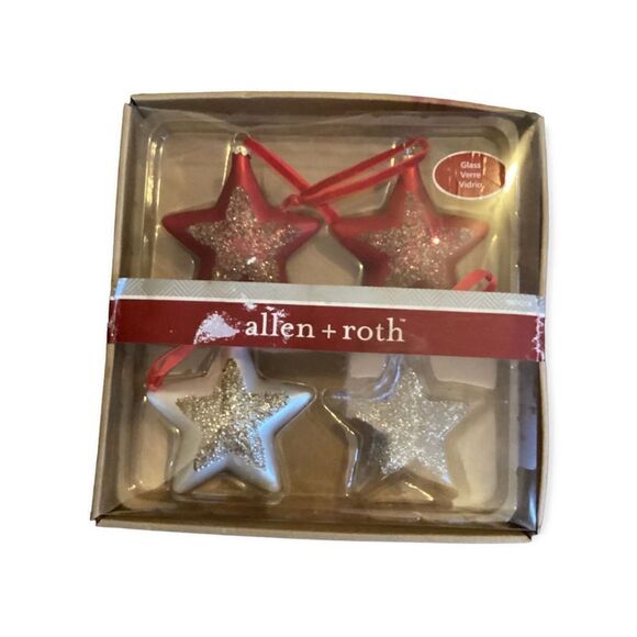Box Of 4 Glass Allen & Roth Star Christmas Ornaments - Picture 2 of 6